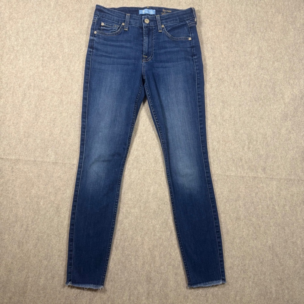7 For All Mankind The Ankle Skinny Jeans Dark Wash Stretch Denim Size 25